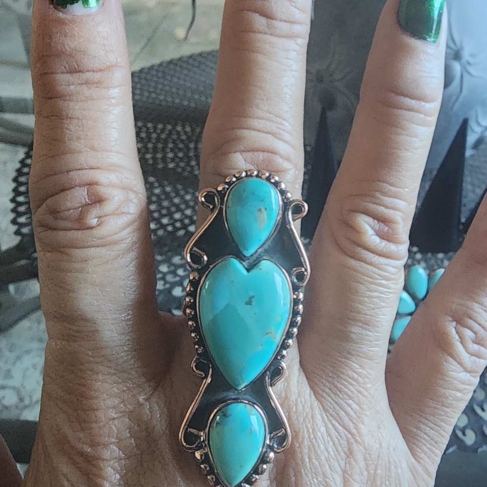 Copper Adjustable Kingman Turquoise Ring - image 3